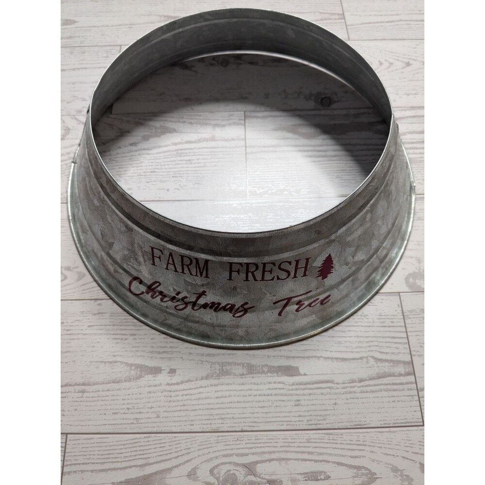Silver Galvanized Metal Red “Farm Fresh Christmas Trees” Farmhouse Collar Skirt